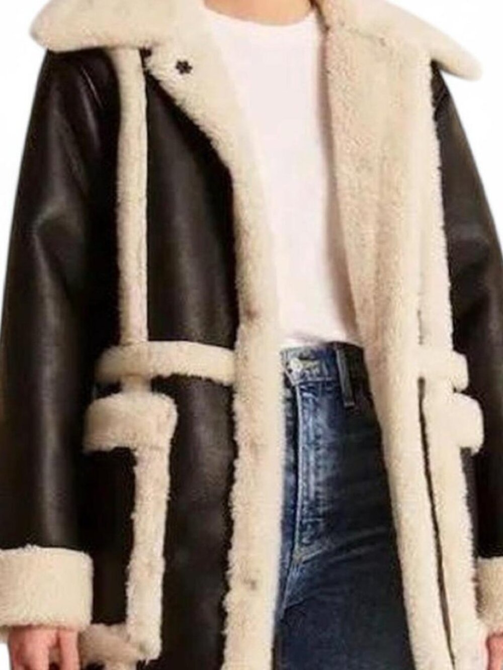 Abercrombie & Fitch Oversized Sherpa Leather Coat